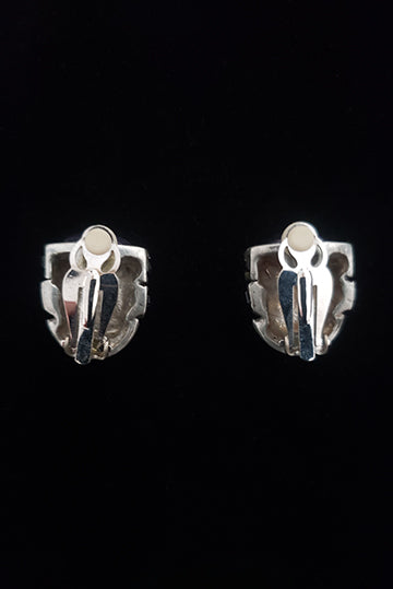1980s Vintage Silver Tone and Iridescent Baguette Rhinestone Clip Earrings