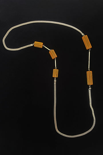 1930s Vintage Marbled Butterscotch Bakelite and Chrome Chain Necklace