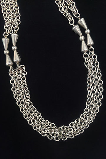 1960s Vintage Extra Long Silver Tone Chain and Bead Necklace