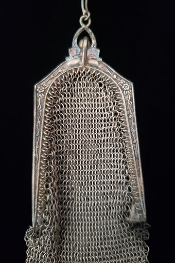 1900s Vintage Whiting and Davis Silver Metal Mesh Chatelaine Bag