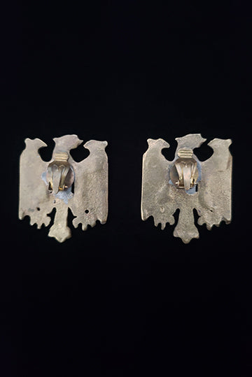 1930s Vintage Brass Heraldic Eagle Clip-On Earrings