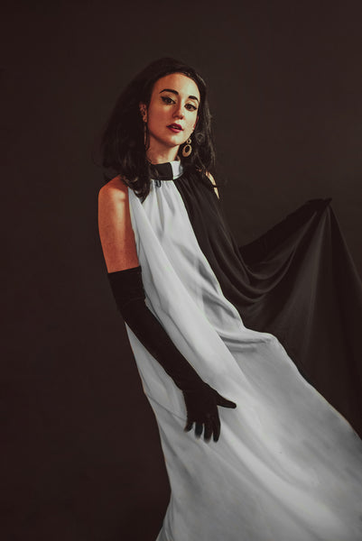 Black and white colorblock caftan, the man from uncle, black white maxi dress