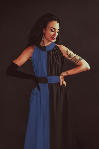 Eartha Caftan in Black and Blue-Violet Colorblock