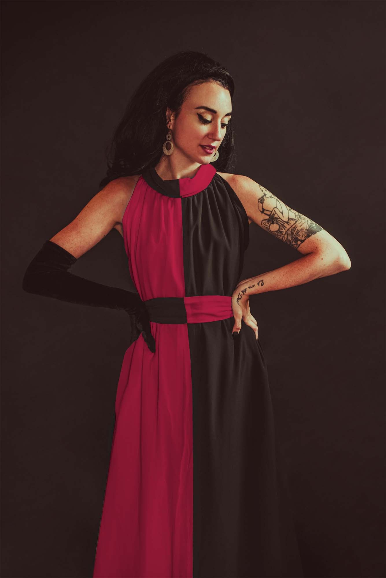 Eartha Caftan in Black and Pink Colorblock