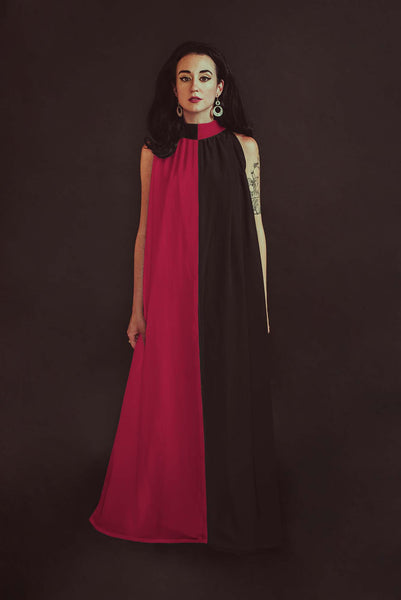 Eartha Caftan in Black and Pink Colorblock