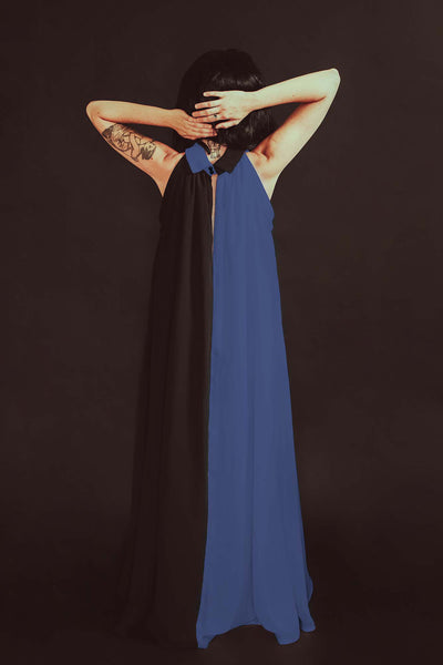 Eartha Caftan in Black and Blue-Violet Colorblock