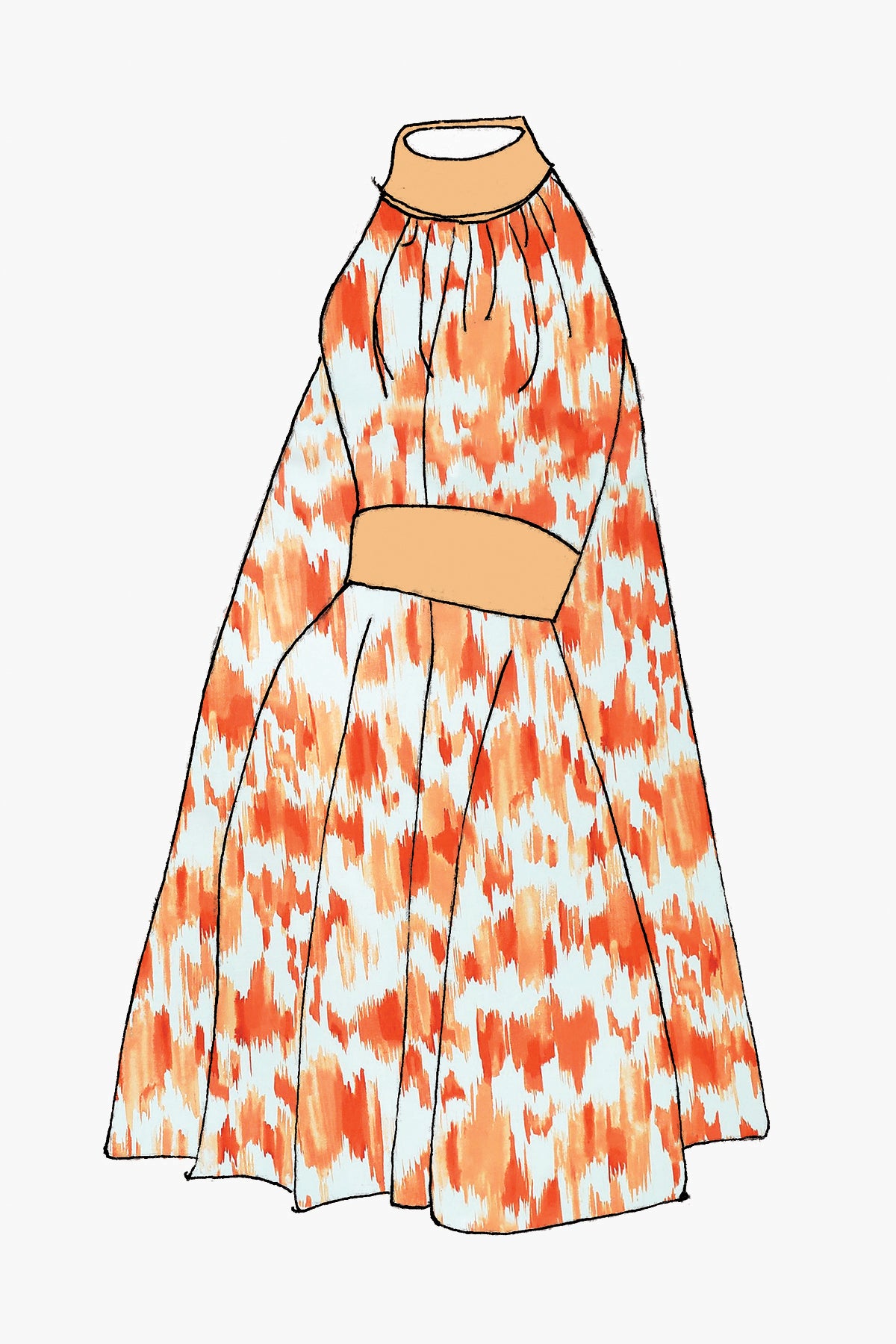 Design Your Own Eartha Caftan Short in Orange Watercolor - SAMPLE