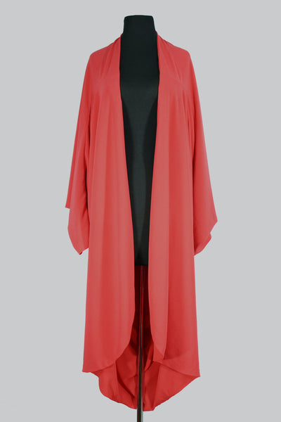 The Leslie Courreges Isadora Robe features a dramatic cocoon shape with a billowing, rounded back and dolman style sleeves.