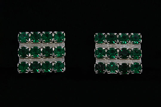 1960s Vintage Large Square Emerald Green Rhinestone Clip-on Earrings