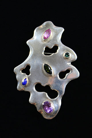 1950s Vintage Taxco Sterling Silver Misty Taylor Gemstone Brooch