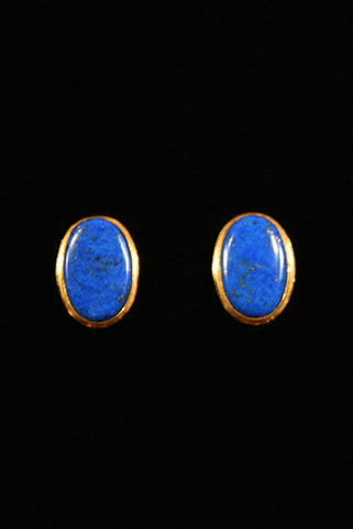 1980s Vintage 10kt Gold and Lapis Oval Stud Earrings