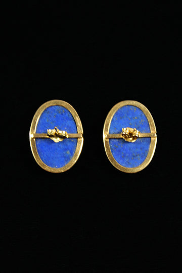 1980s Vintage 10kt Gold and Lapis Oval Stud Earrings